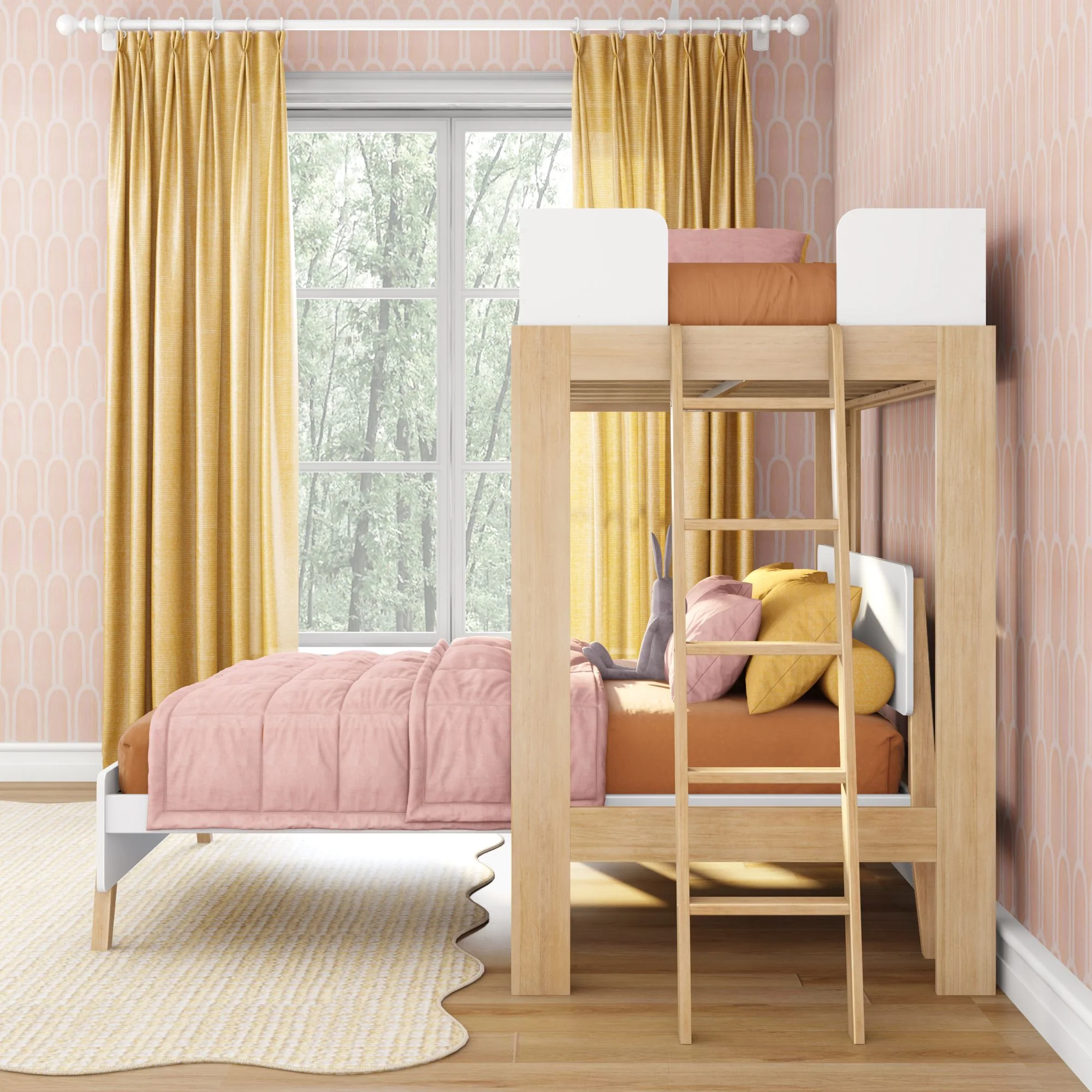 Mid-Century Modern Twin Over Full L-Shaped Bunk Bed - Image 23