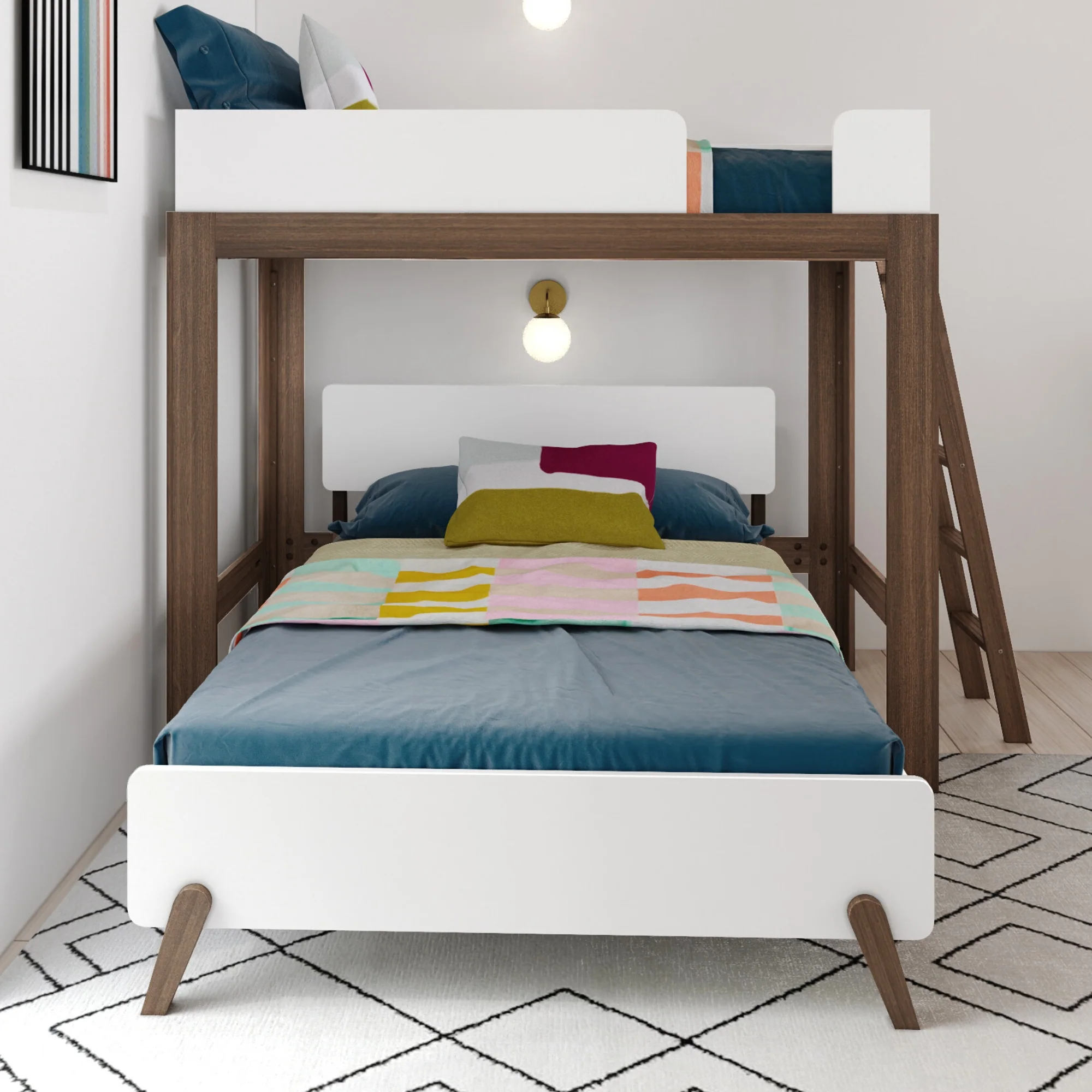 Mid-Century Modern Twin Over Full L-Shaped Bunk Bed - Image 7