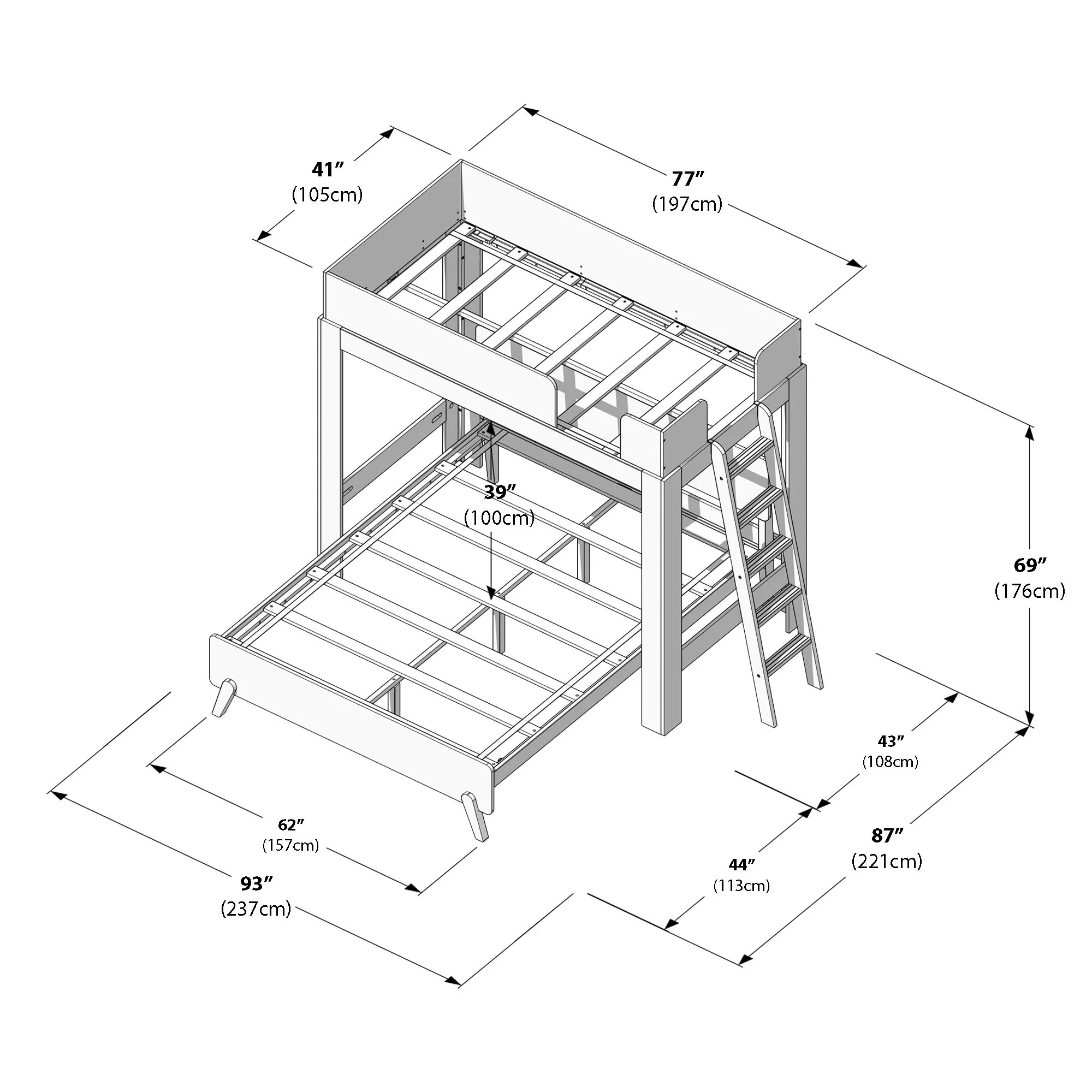 Mid-Century Modern Twin Over Queen L-Shaped Bunk Bed - Image 35