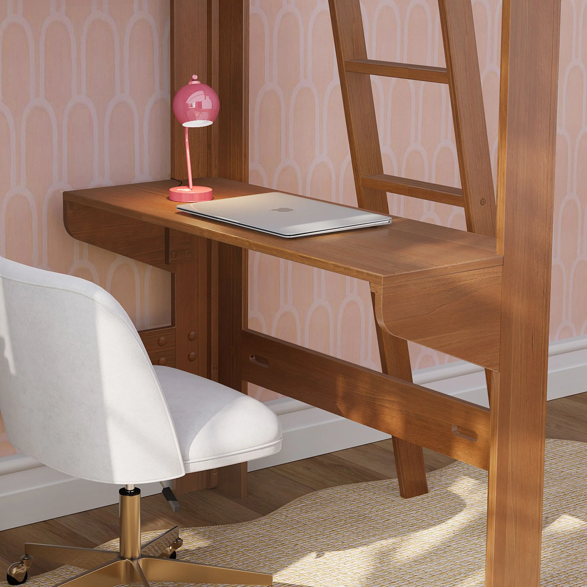 Mid-Century Modern Twin Loft Bed With Bookcase & Desk - Image 18