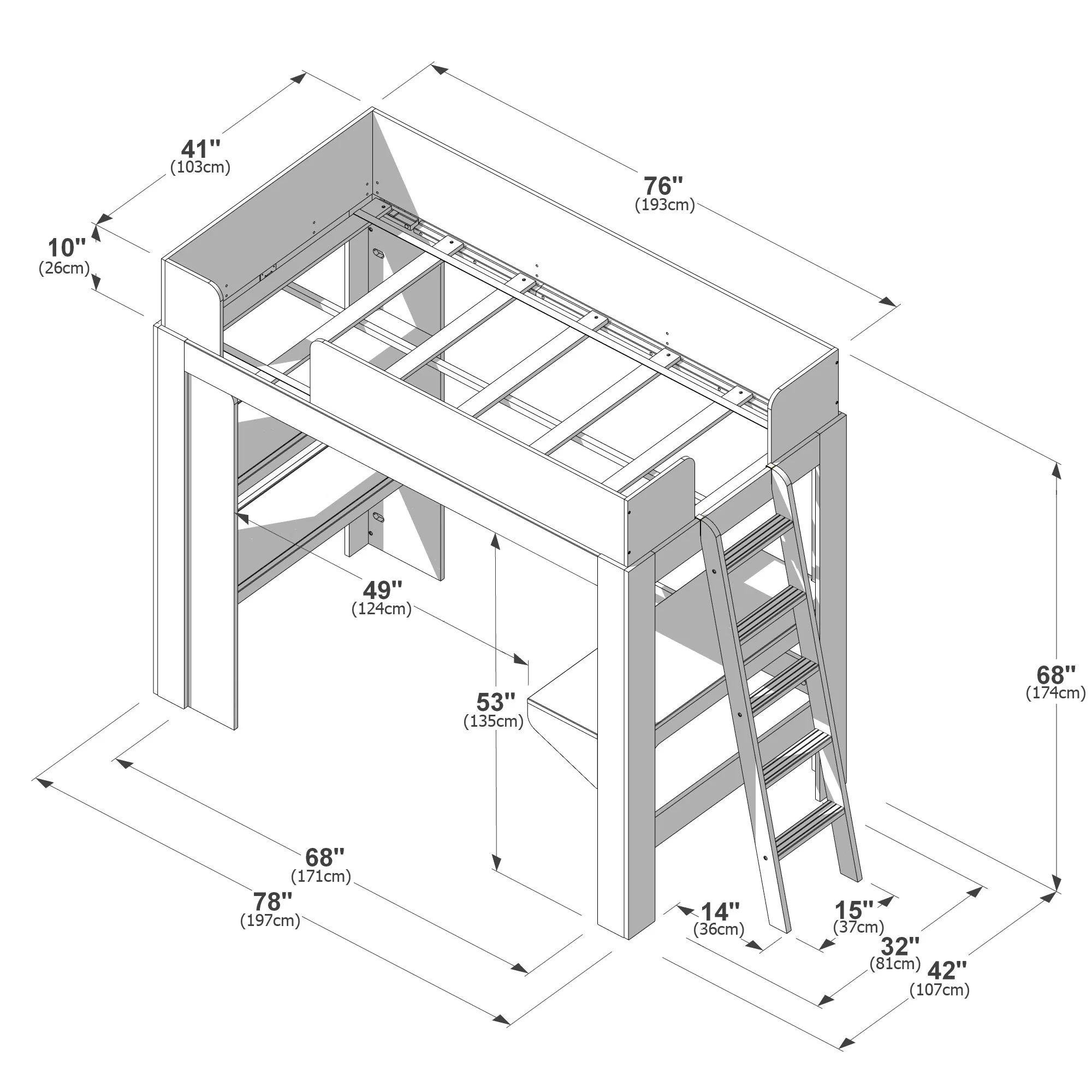 Mid-Century Modern Twin Loft Bed With Bookcase & Desk - Image 27