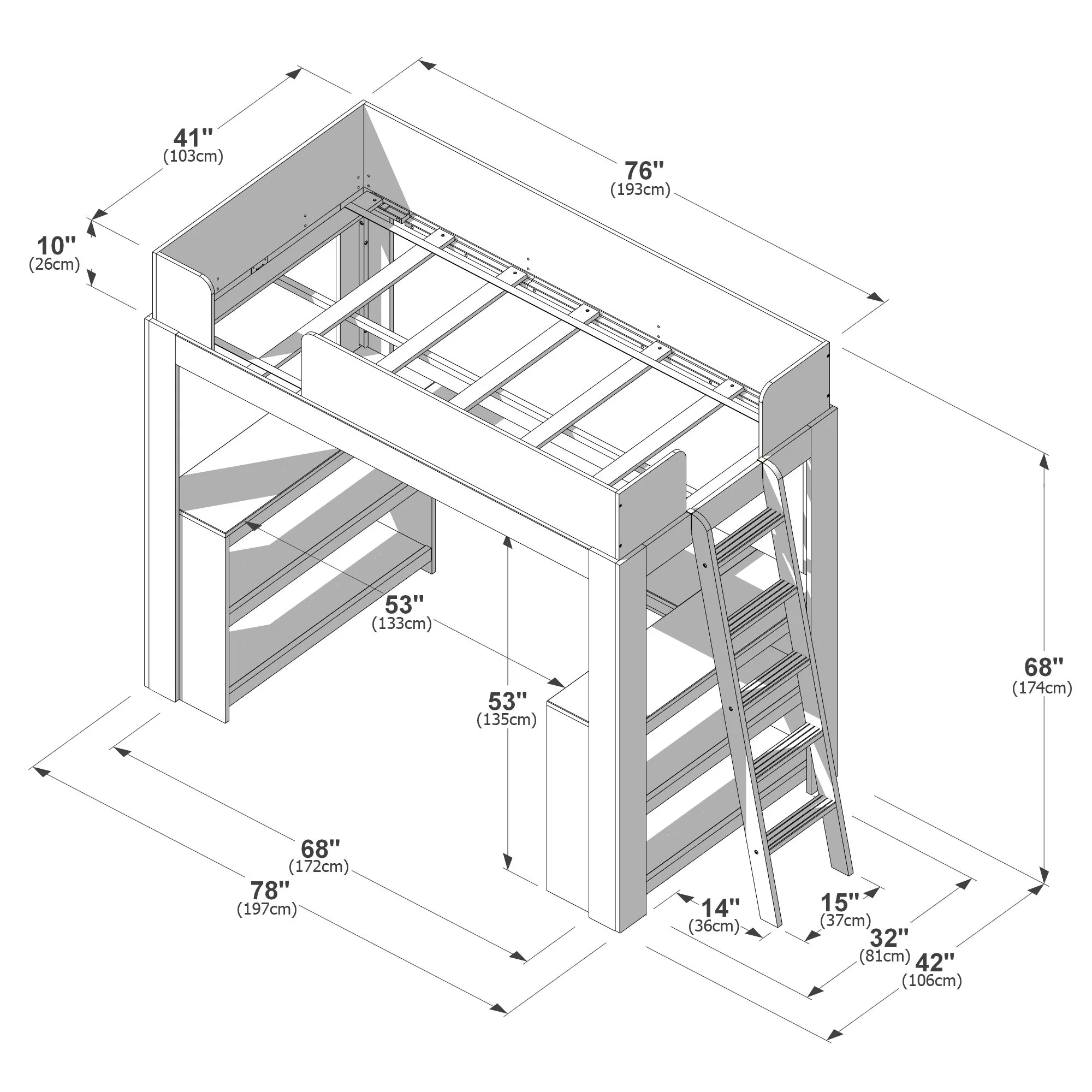 Mid-Century Modern Twin Loft Bed With Wraparound Desk - Image 25