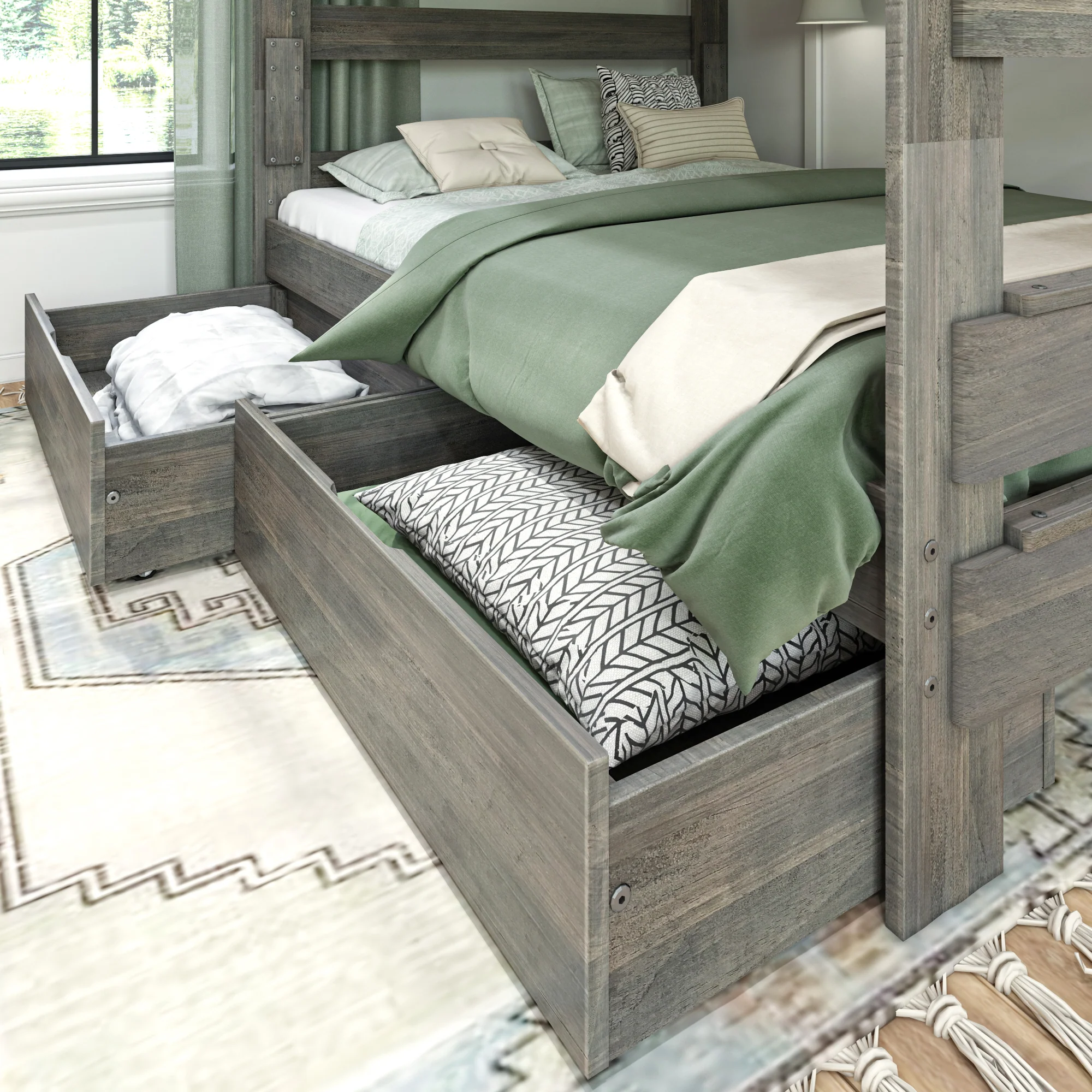 Modern Farmhouse Queen Over Queen Bunk Bed With Storage Drawers - Image 4