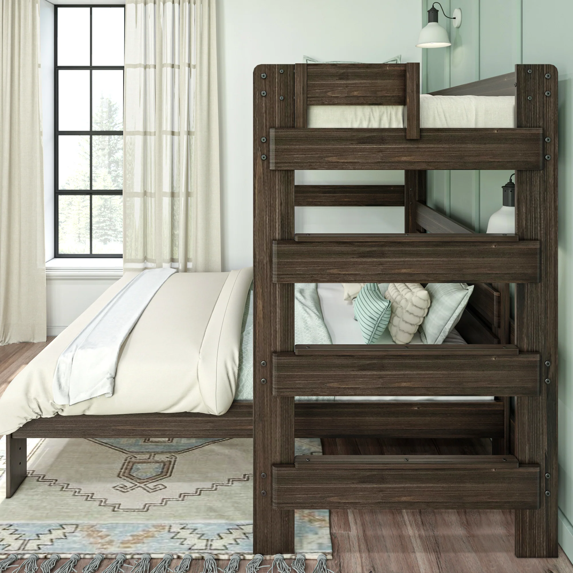 Modern Farmhouse Twin Over Queen L-Shaped Bunk Bed - Image 19