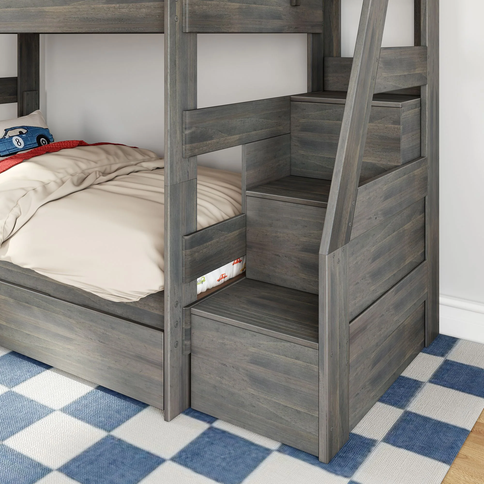 Modern Farmhouse Twin Over Twin Bunk Bed With Stairs & Storage Drawers - Image 12