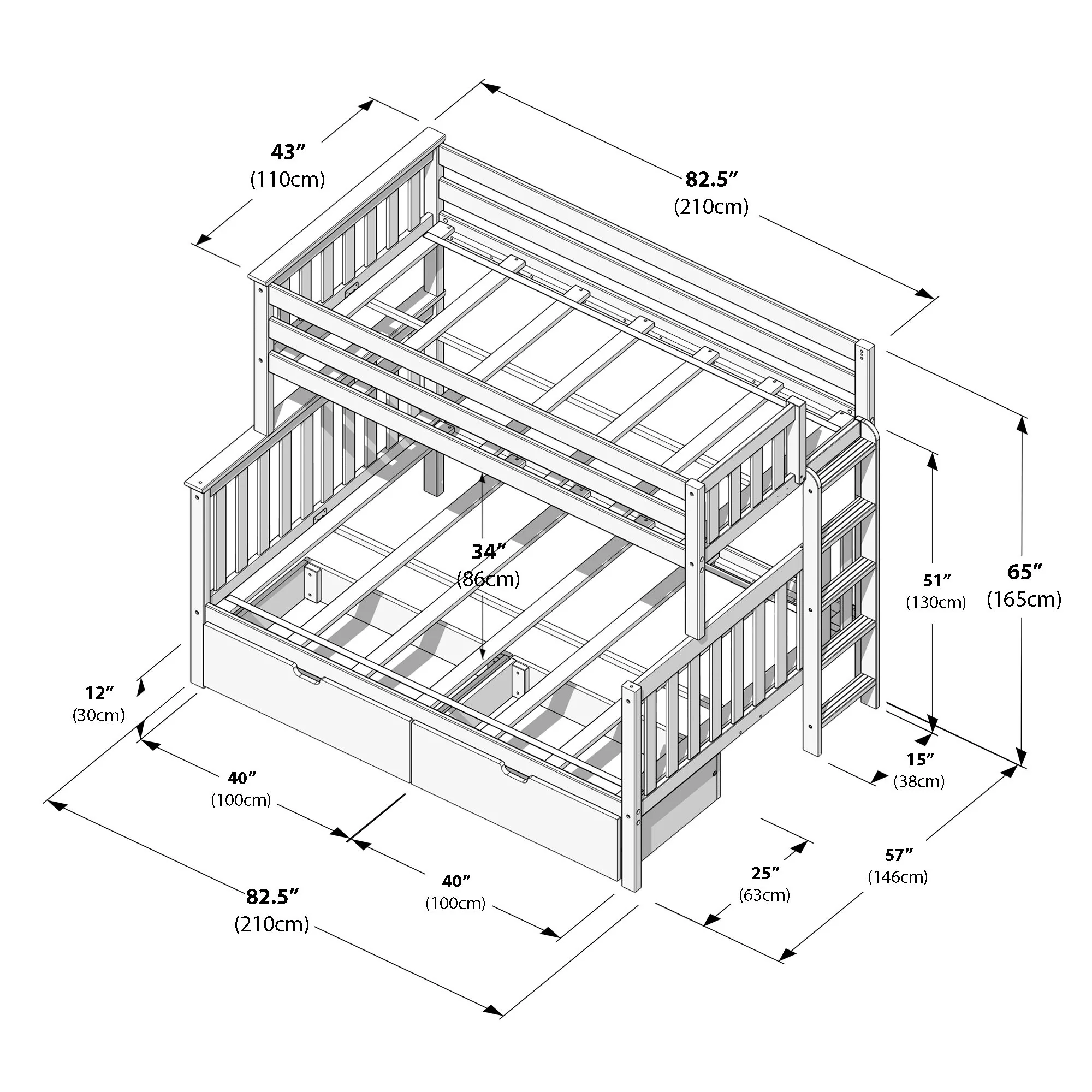 Twin Over Full Bunk Bed With Storage Drawers & Ladder on End - Image 34