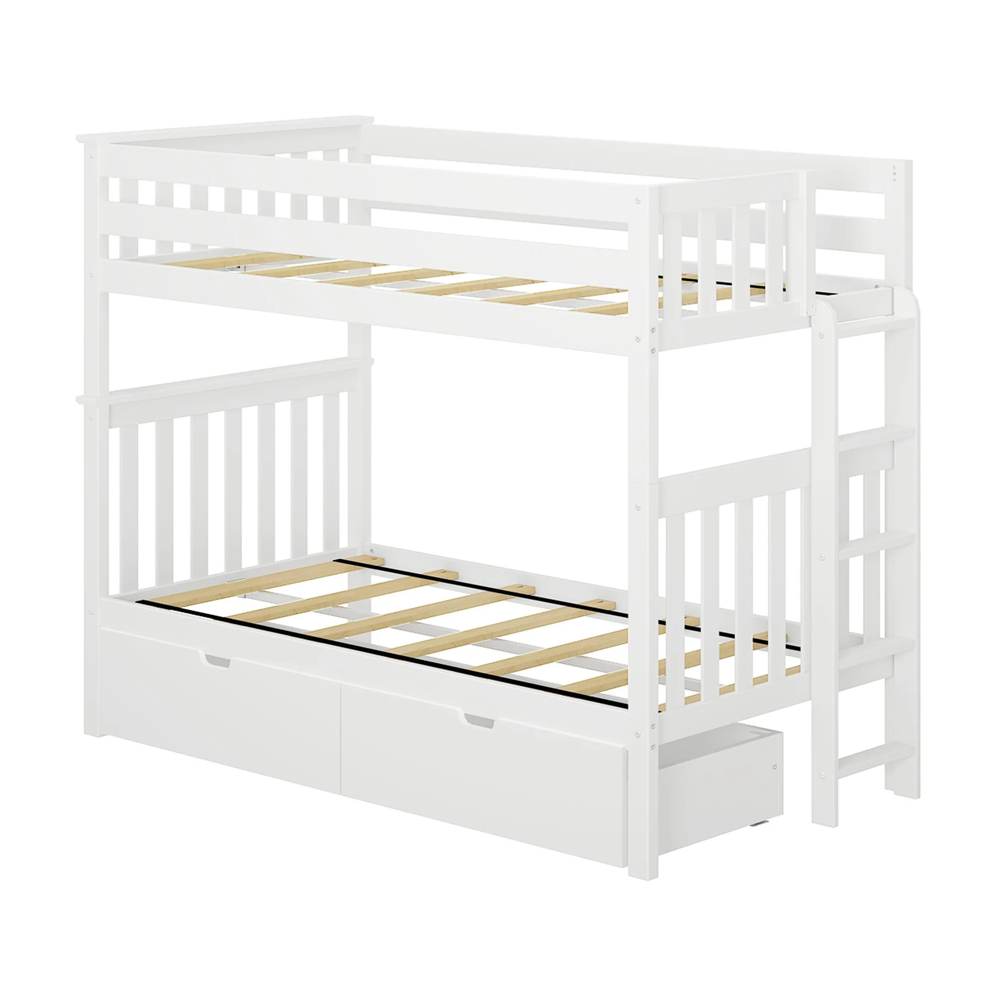 Twin Over Twin Bunk Bed With Storage Drawers & Ladder on End - Image 9