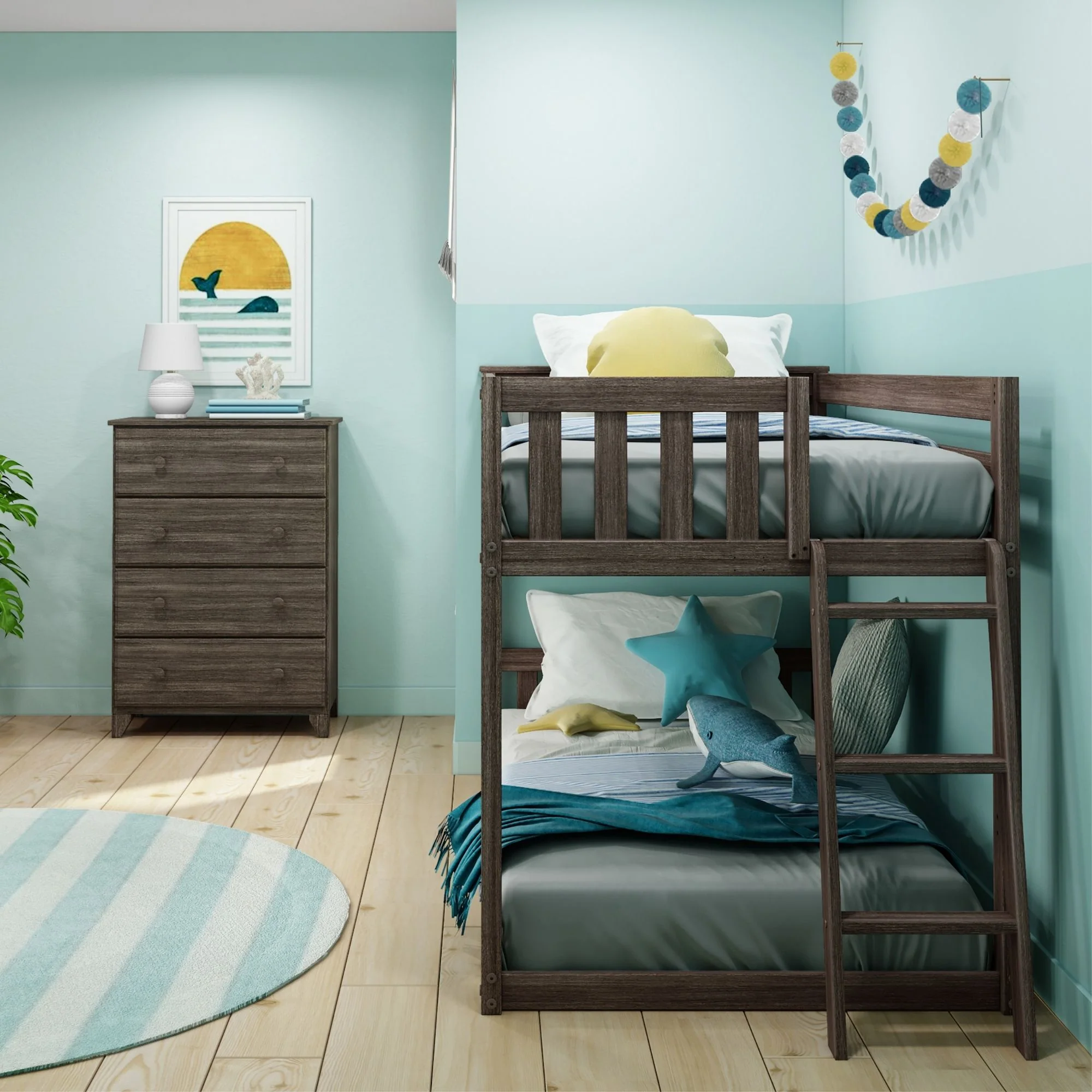 Twin Over Twin Low Bunk Bed With Ladder On End - Image 22