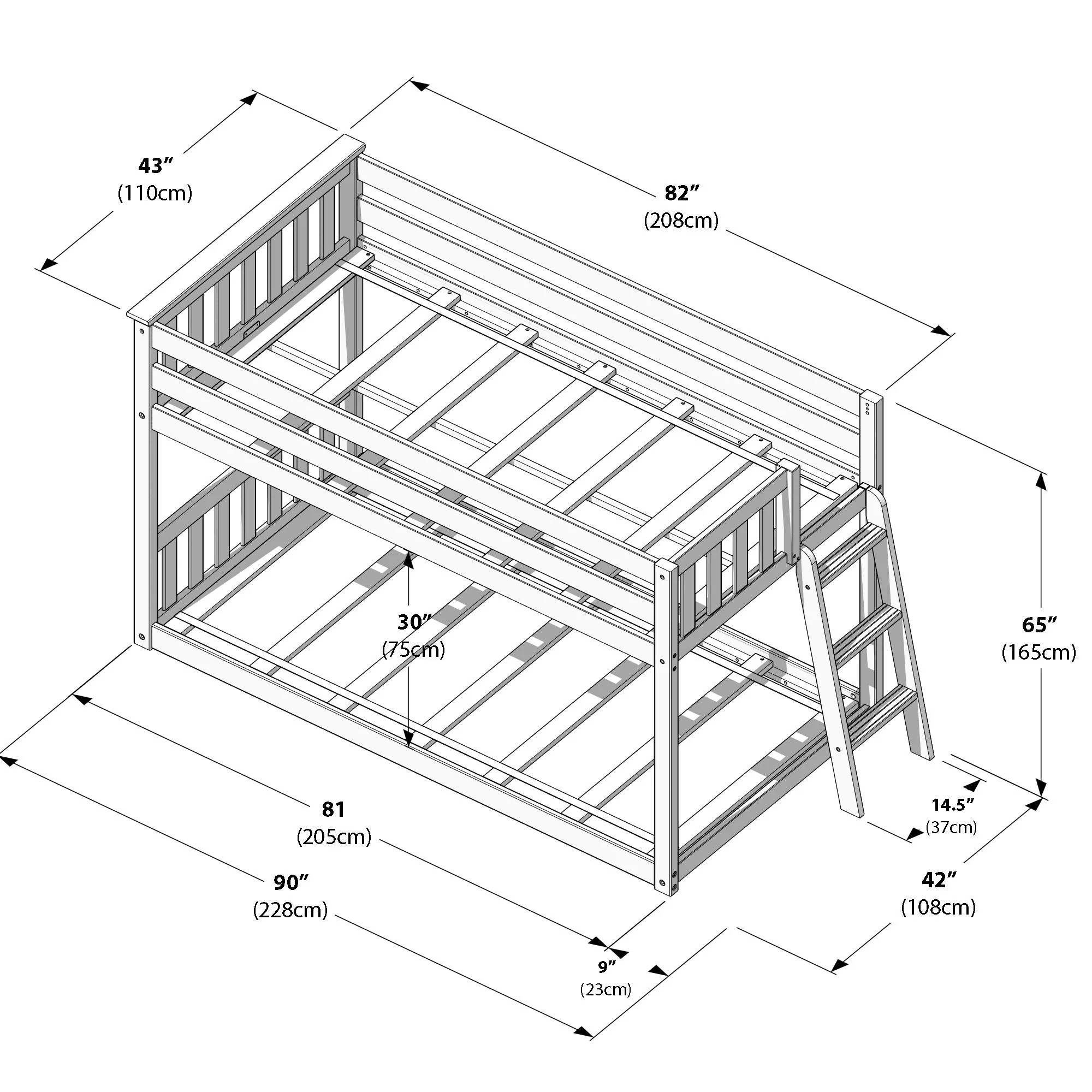 Twin Over Twin Low Bunk Bed With Ladder On End - Image 44