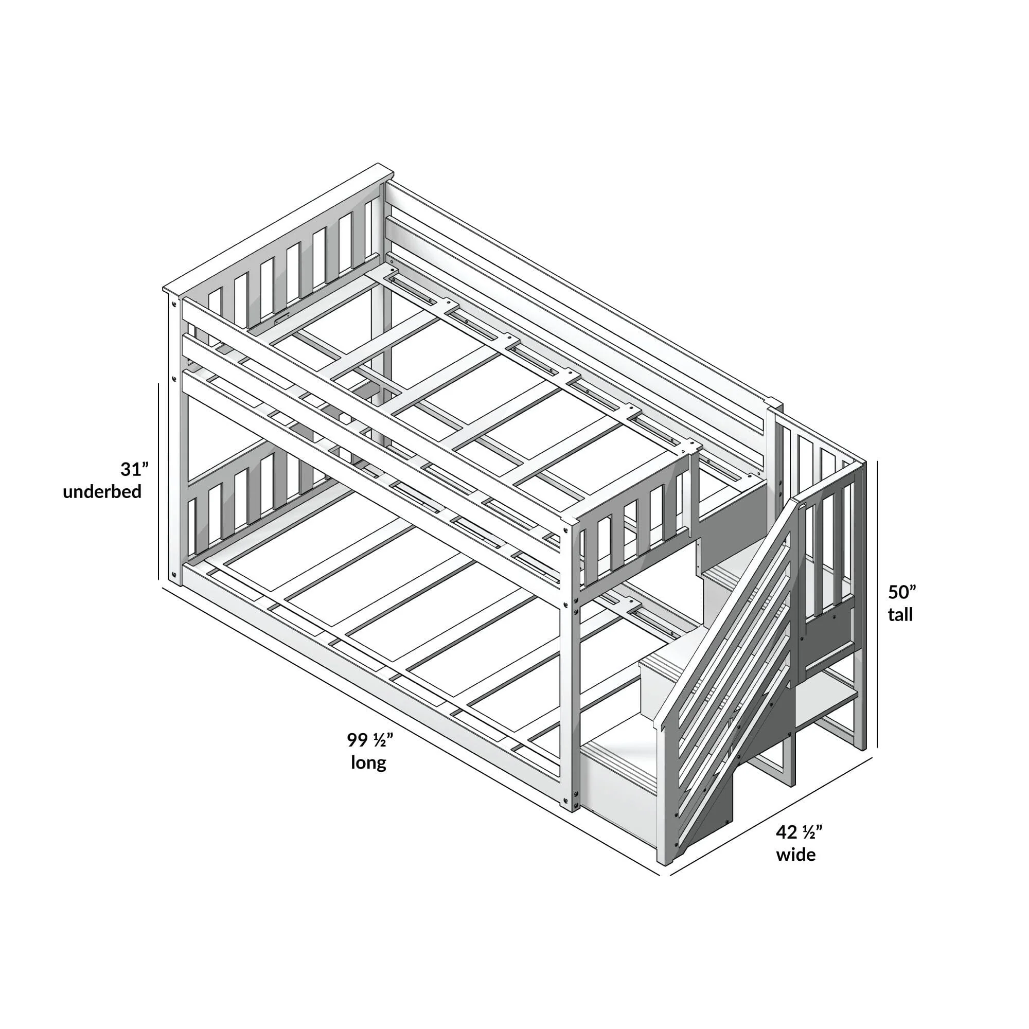 Twin Over Twin Low Bunk Bed With Staircase & Curtains - Image 78