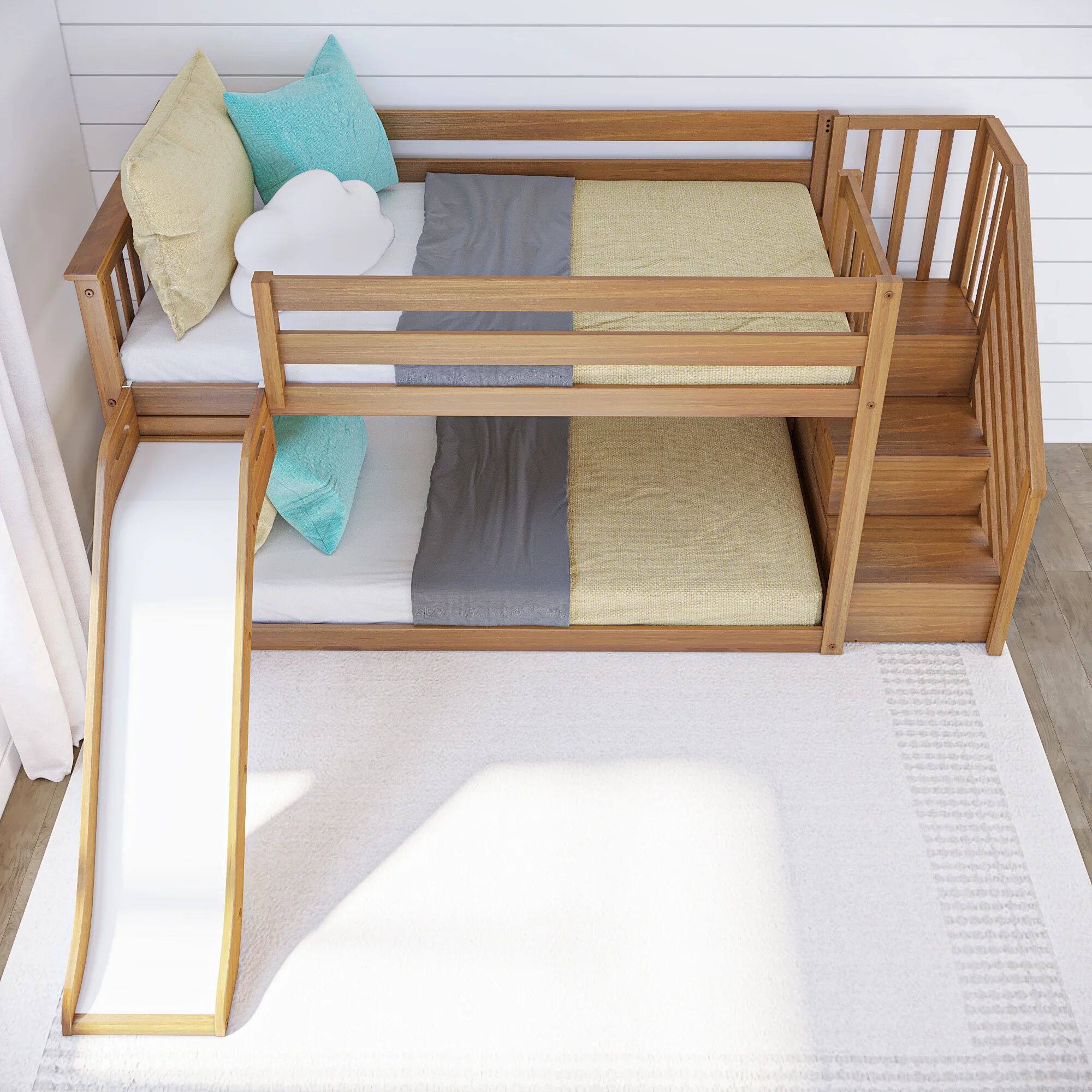 Twin Over Twin Low Bunk Bed With Slide & Stairs - Image 23