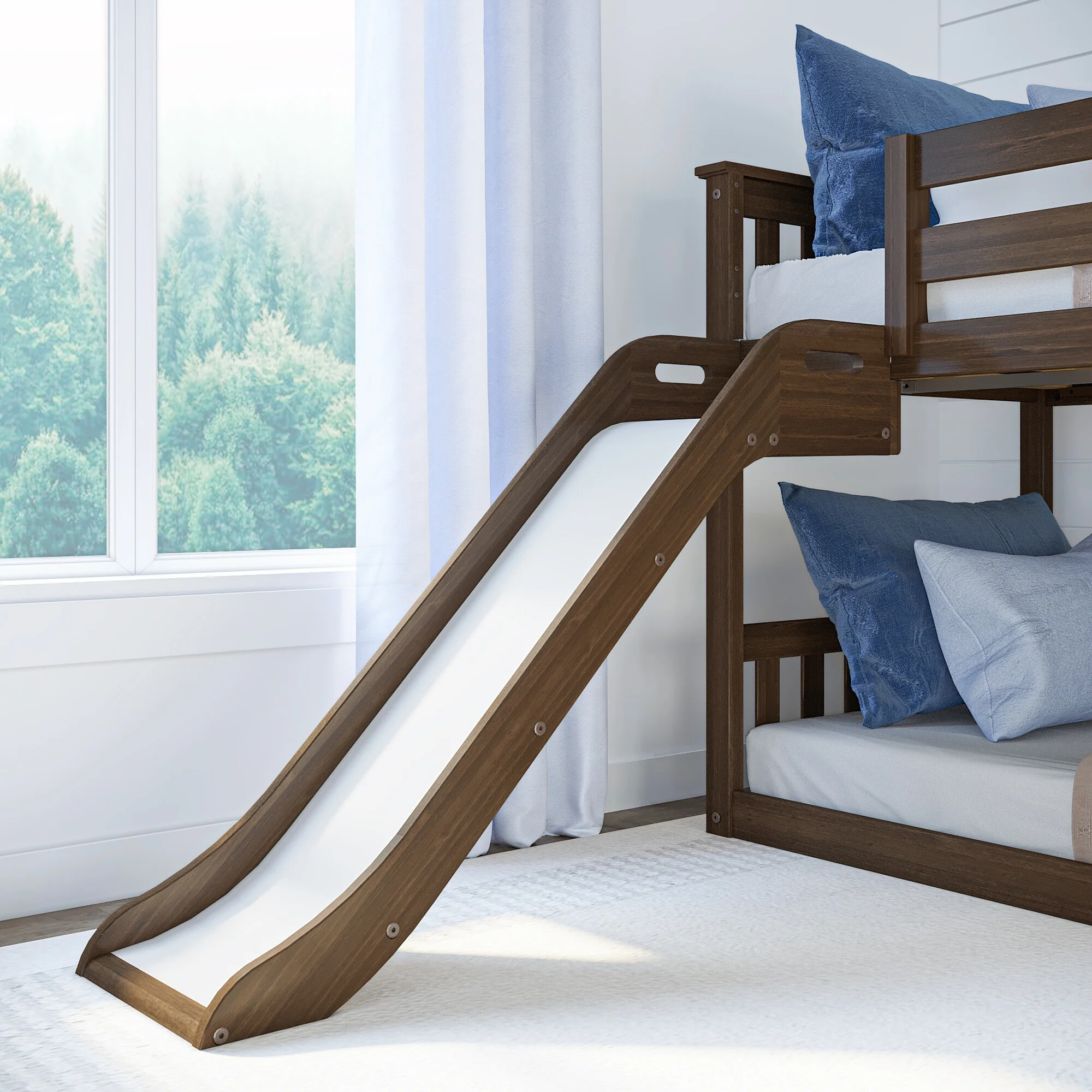 Twin Over Twin Low Bunk Bed With Slide & Stairs - Image 8