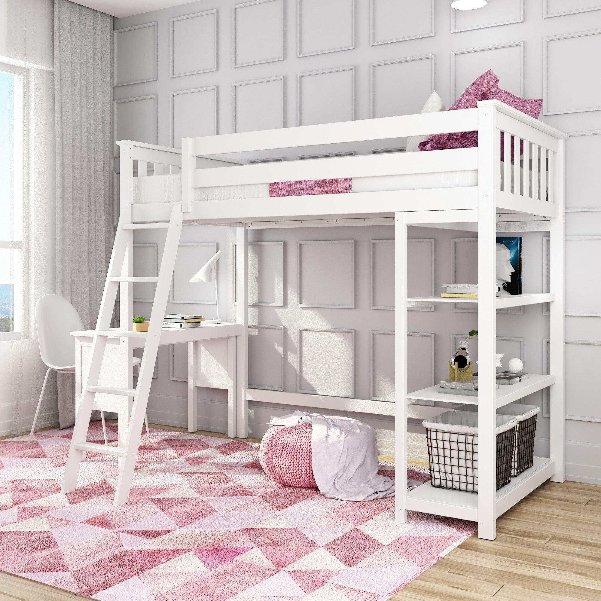 Twin Loft Bed With Bookcase & Desk - Image 25