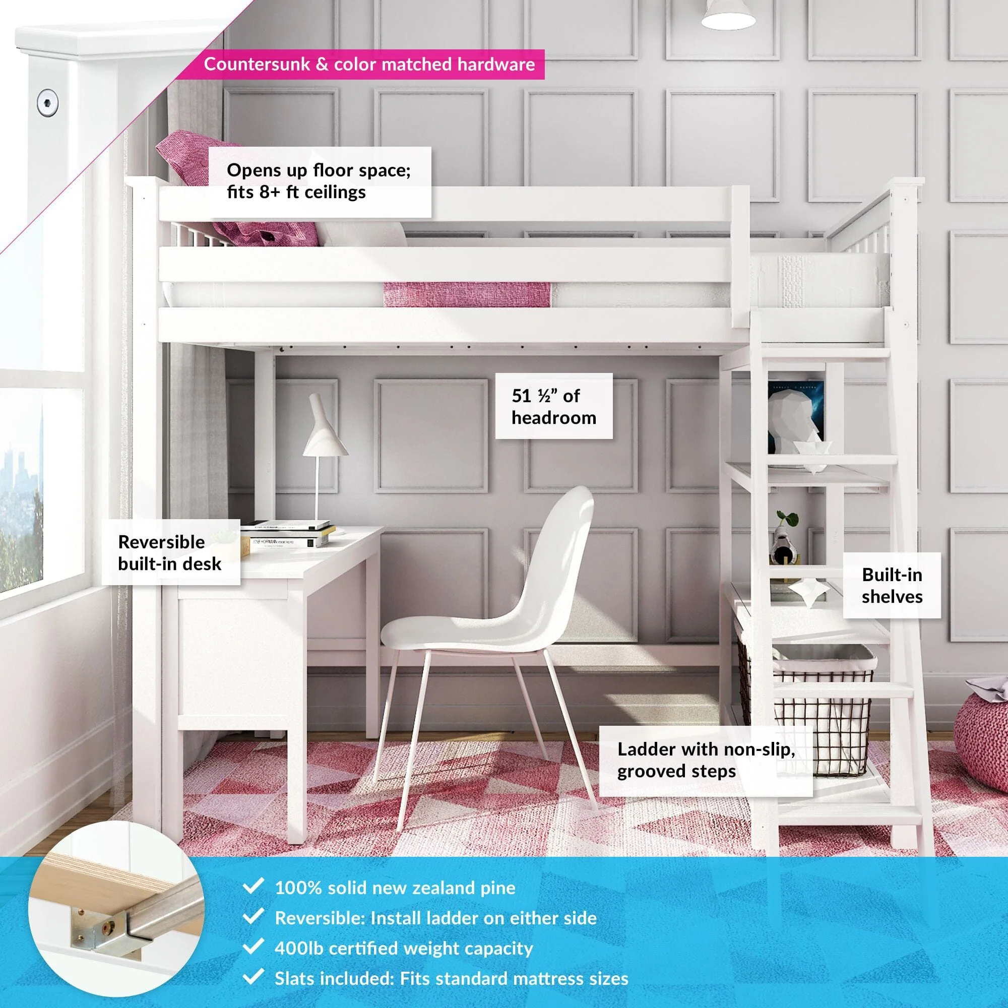 Twin Loft Bed With Bookcase & Desk - Image 5
