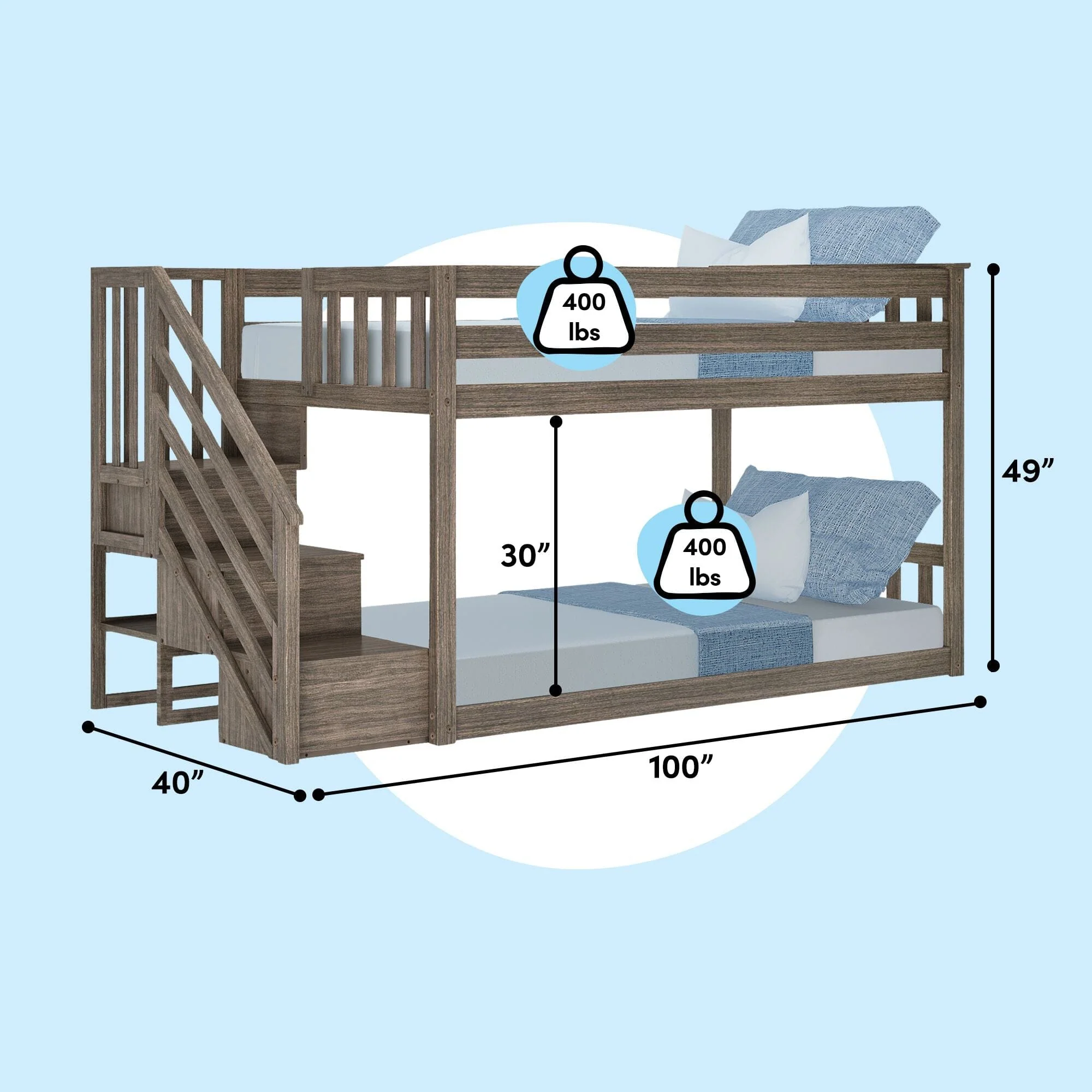 Twin Over Twin Low Bunk Bed With Stairs - Image 32
