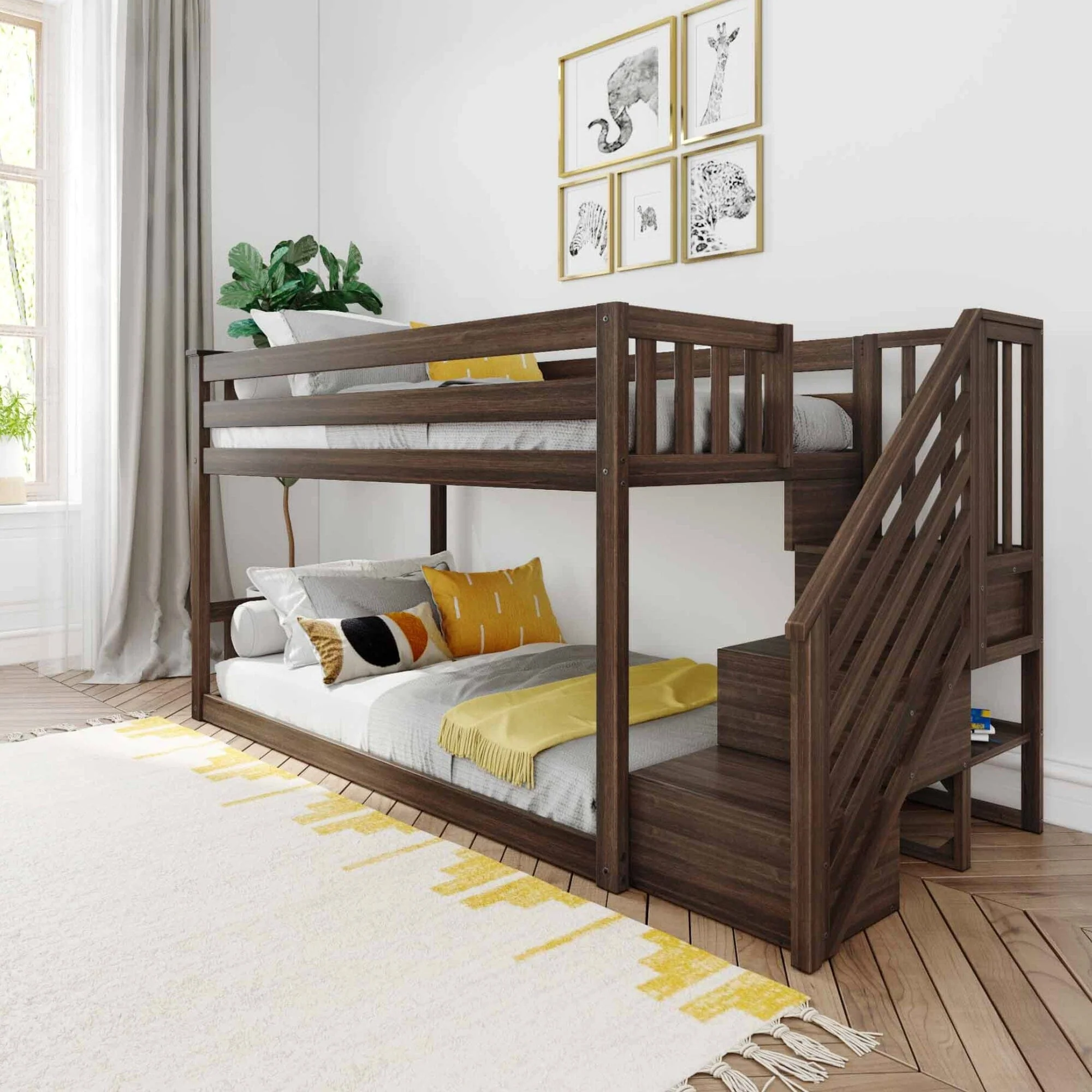 Twin Over Twin Low Bunk Bed With Stairs - Image 4