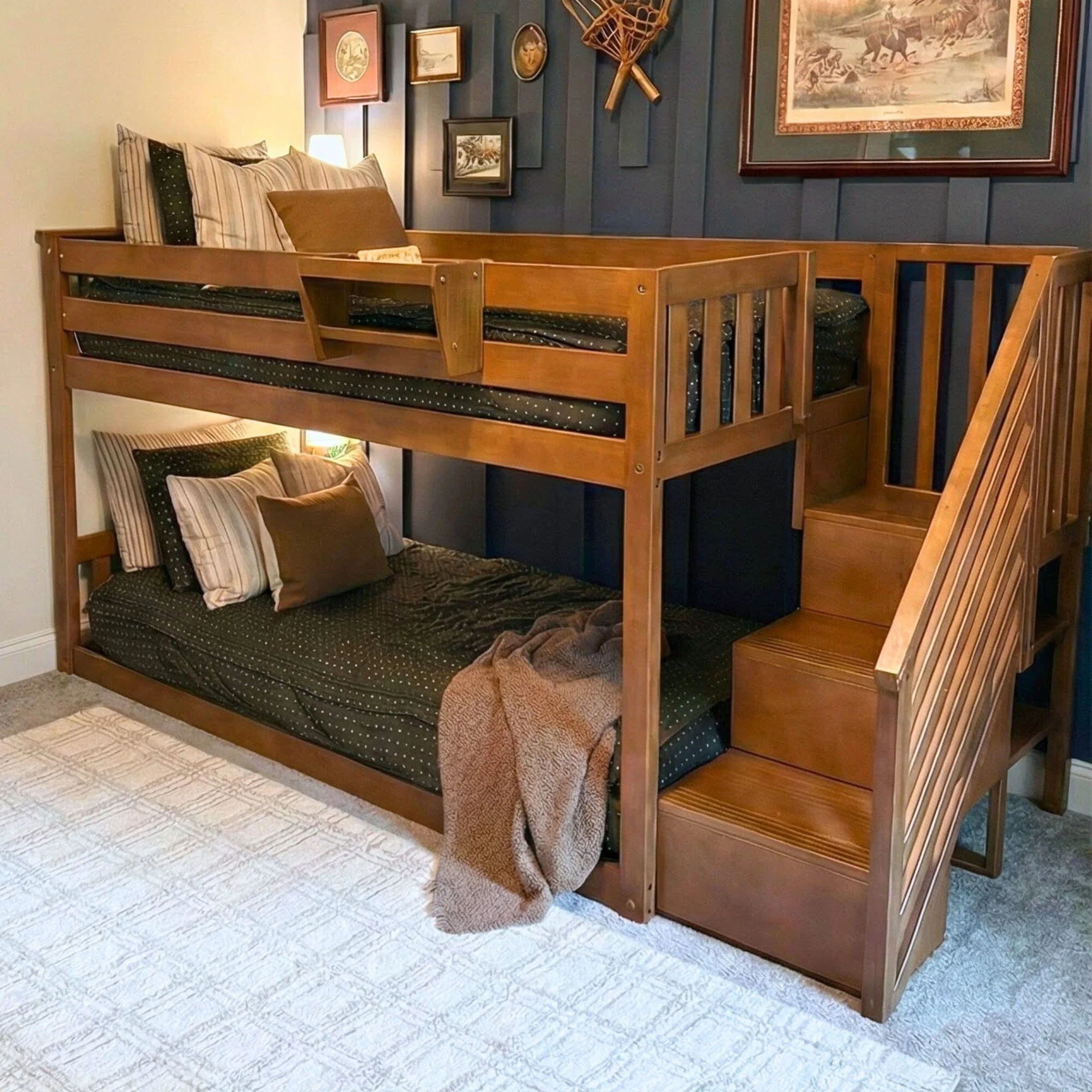 Twin Over Twin Low Bunk Bed With Stairs - Image 5