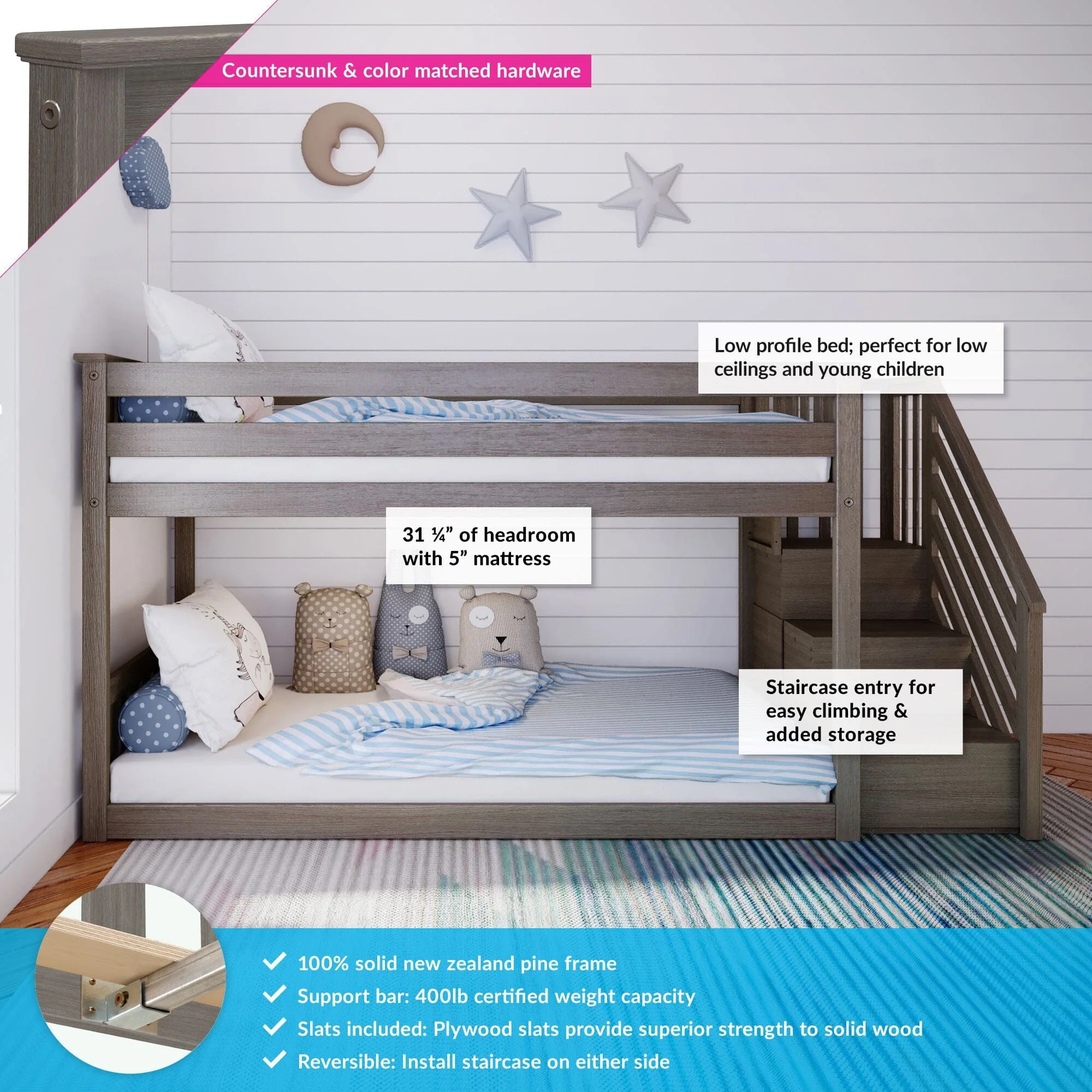 Twin Over Twin Low Bunk Bed With Stairs - Image 8