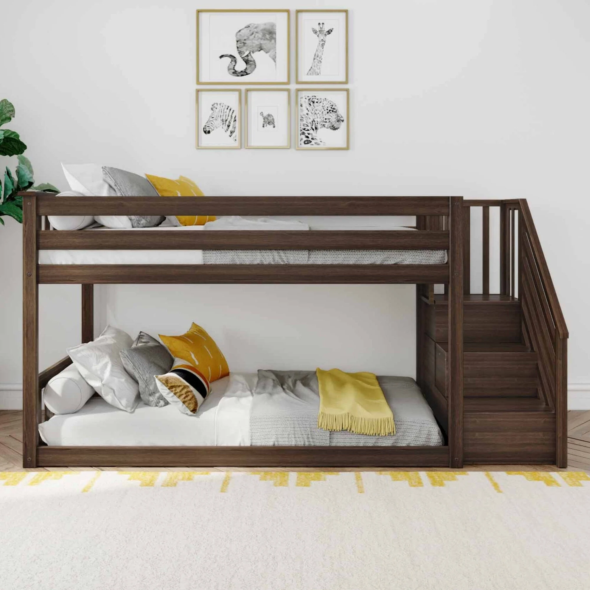 Twin Over Twin Low Bunk Bed With Stairs - Image 9