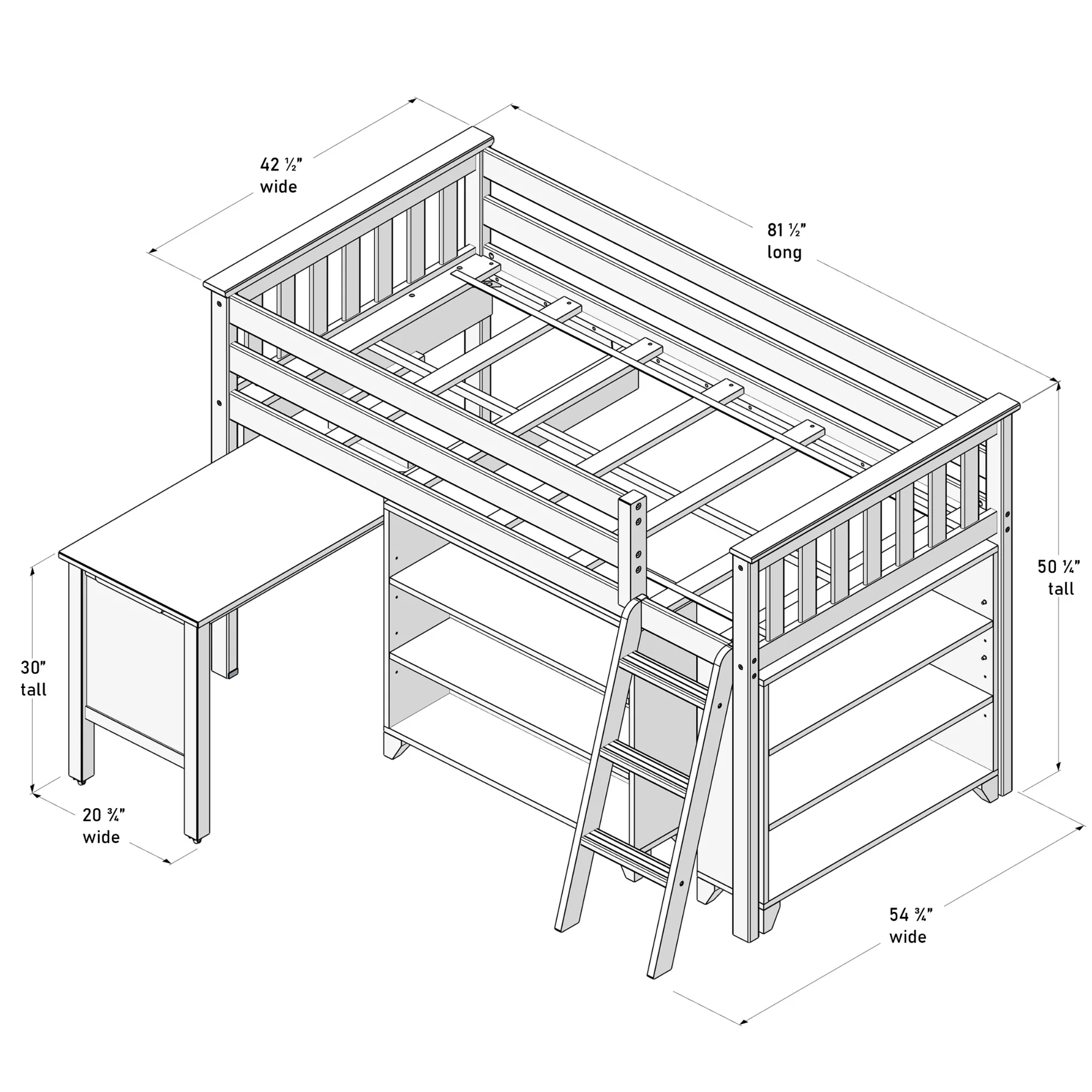 Twin Low Loft Bed With Desk & Bookcases - Image 13