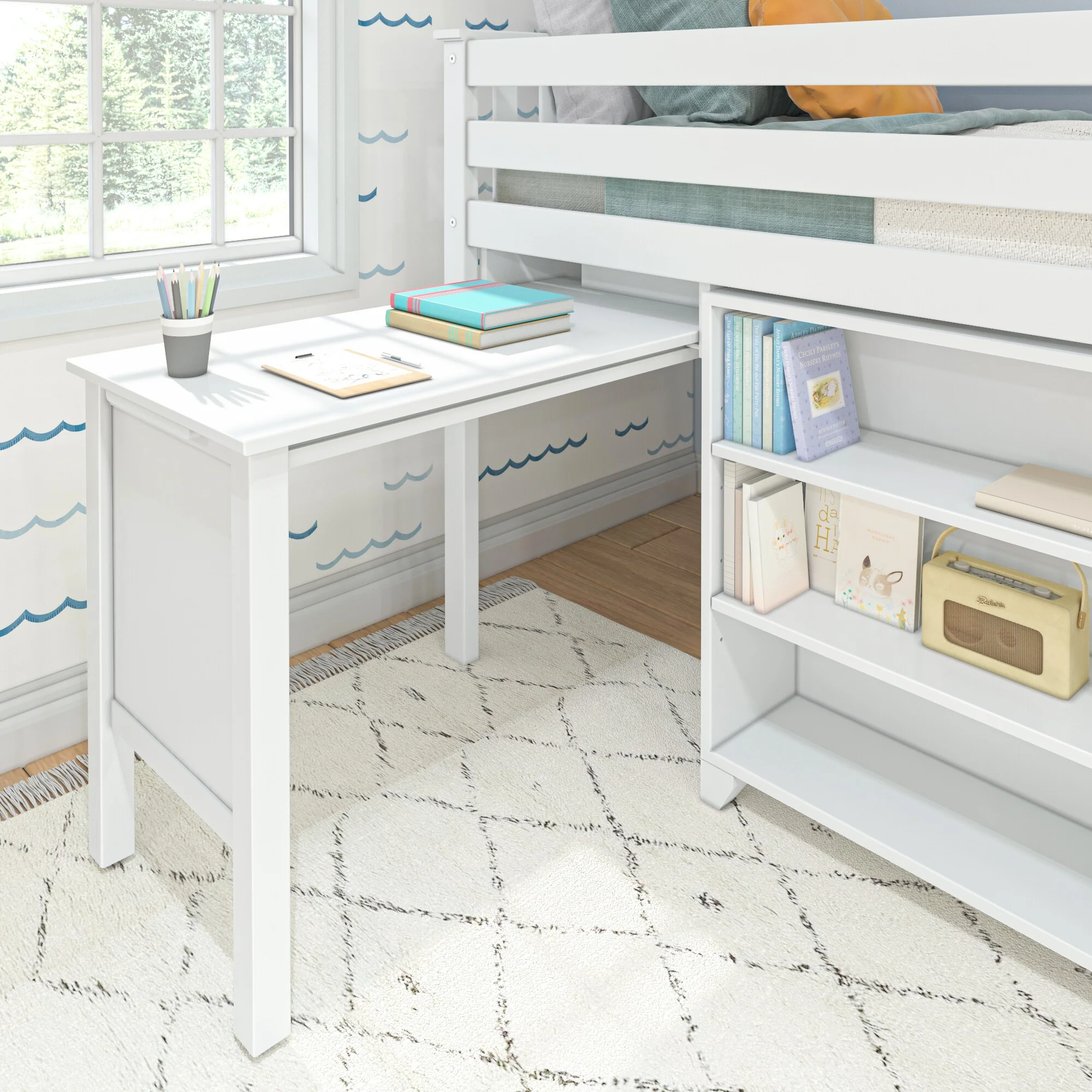 Twin Low Loft Bed With Desk & Bookcases - Image 9